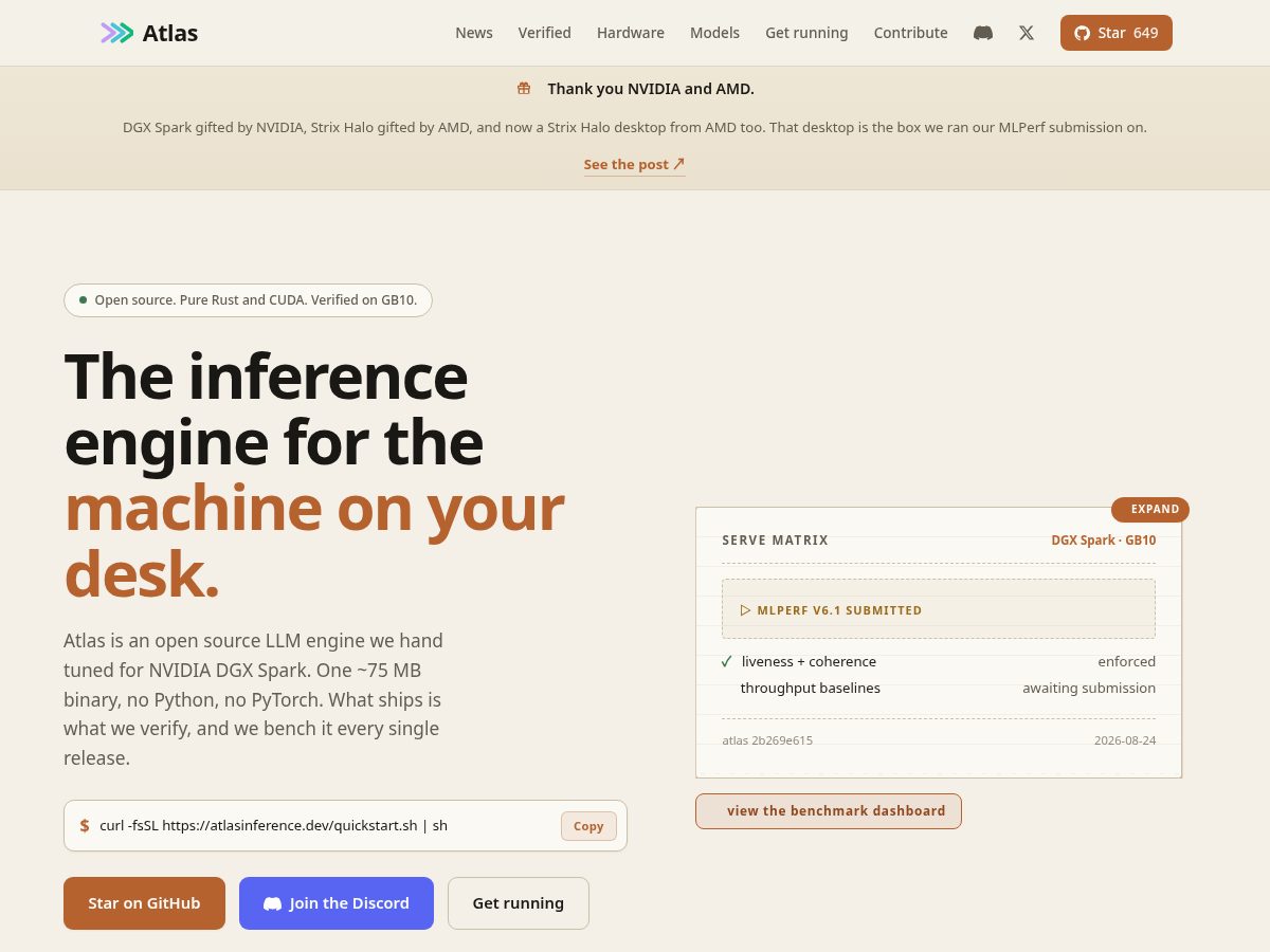 Landing-page snapshot of atlasinference.dev