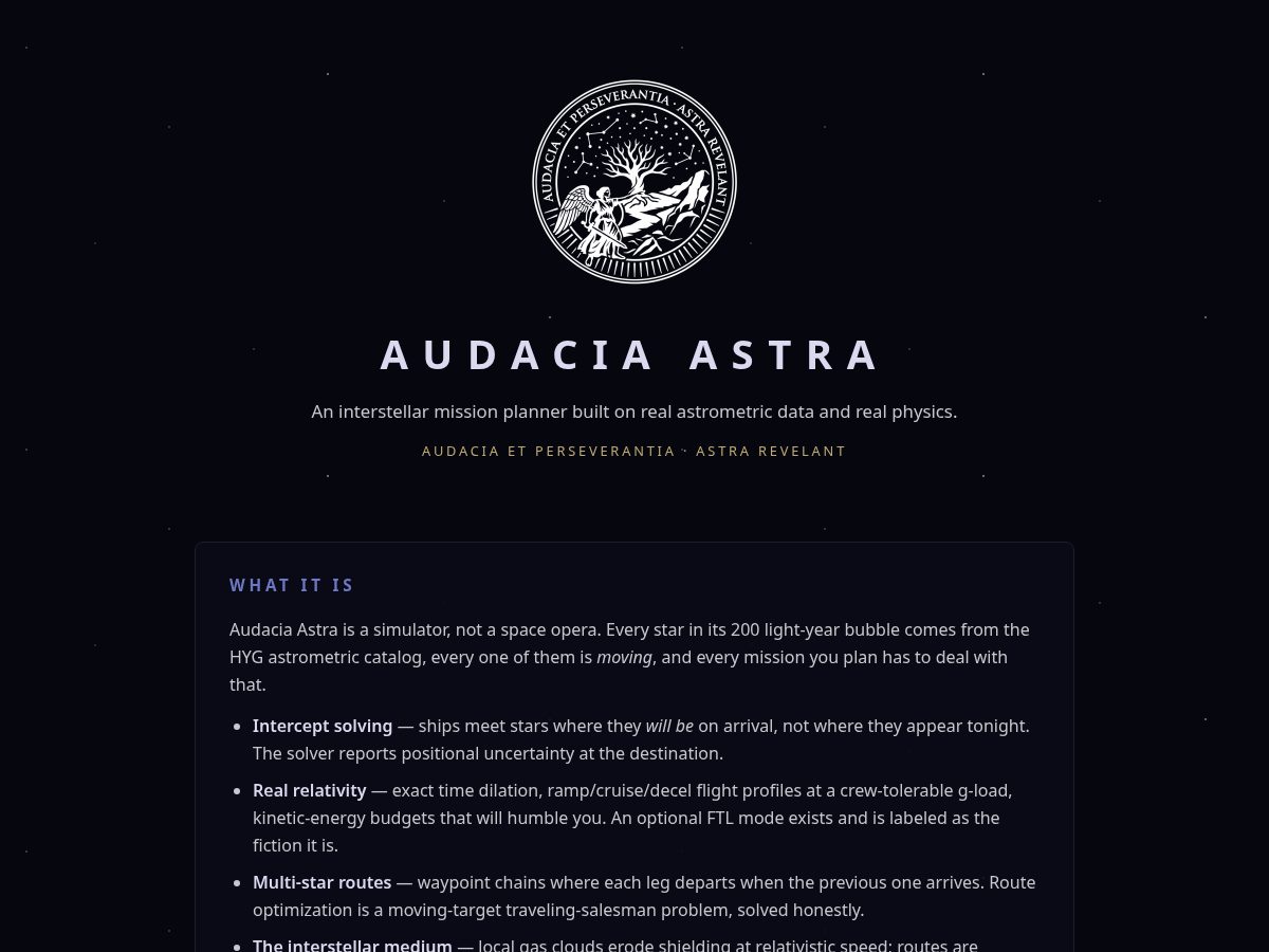 Landing-page snapshot of audaciaastra.com