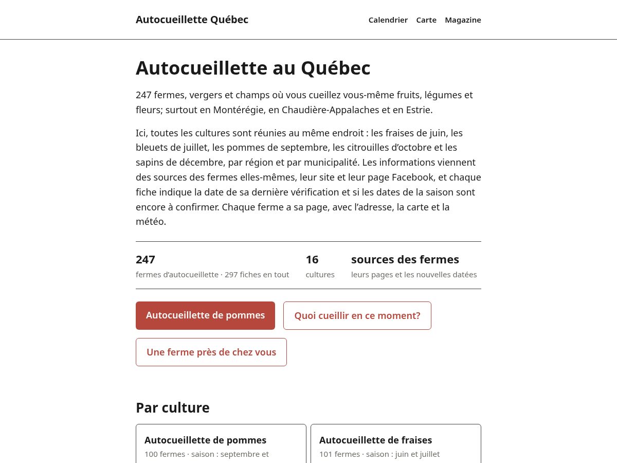 Landing-page snapshot of autocueillette-quebec.com