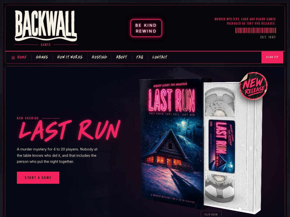 Landing-page snapshot of backwall.games