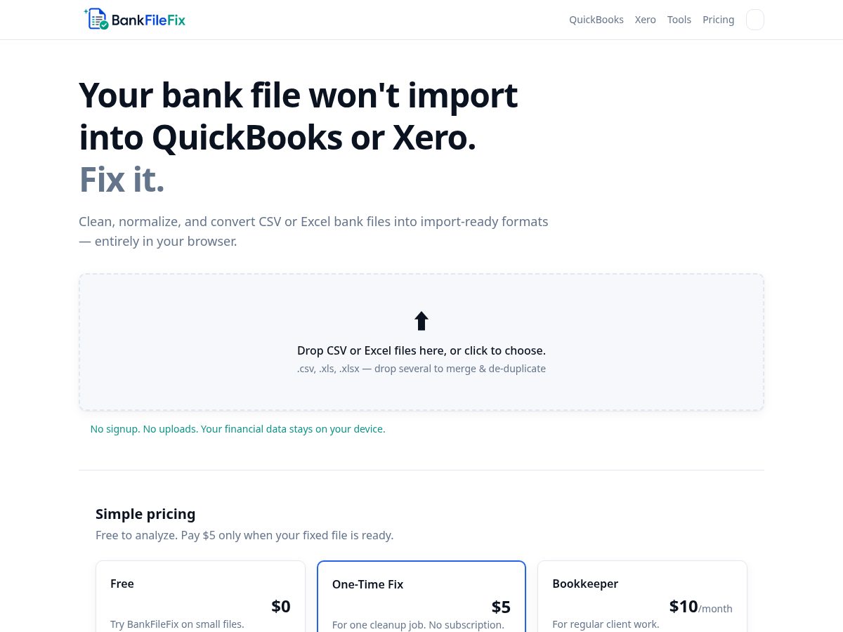 Landing-page snapshot of bankfilefix.com