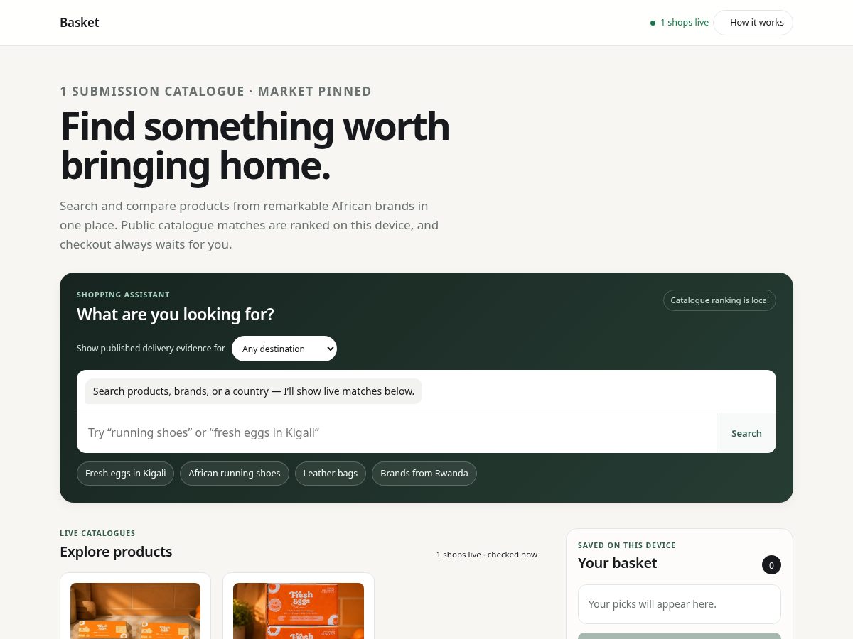 Landing-page snapshot of basketshopper.com
