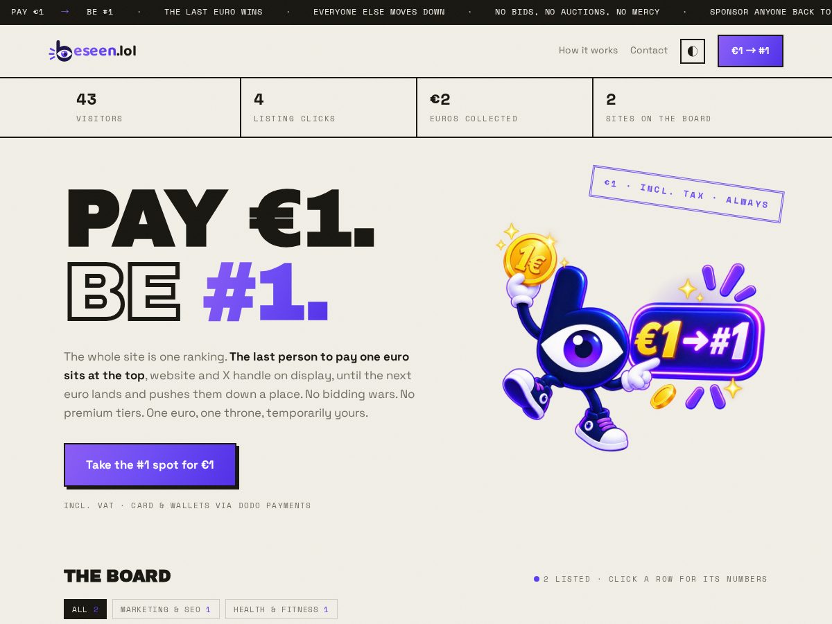 Landing-page snapshot of beseen.lol