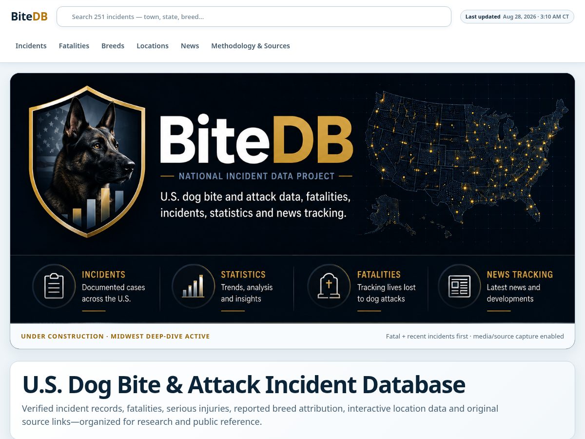 Landing-page snapshot of bitedb.com