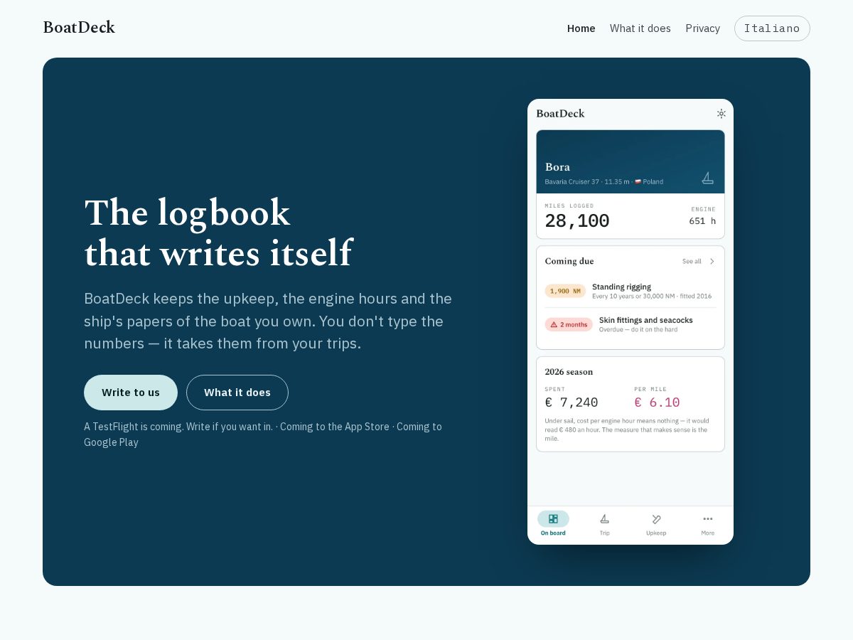 Landing-page snapshot of boatdeck.app