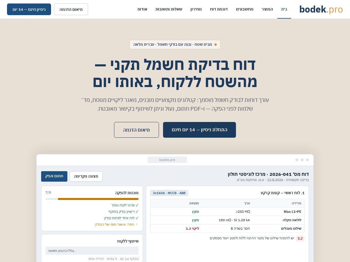 Landing-page snapshot of bodek.pro