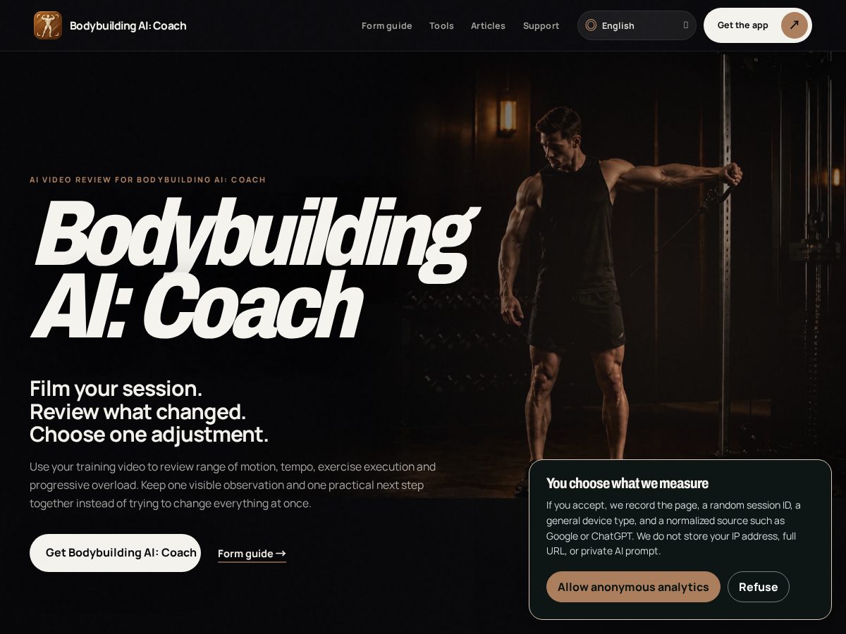Landing-page snapshot of bodybuilding-ai.com