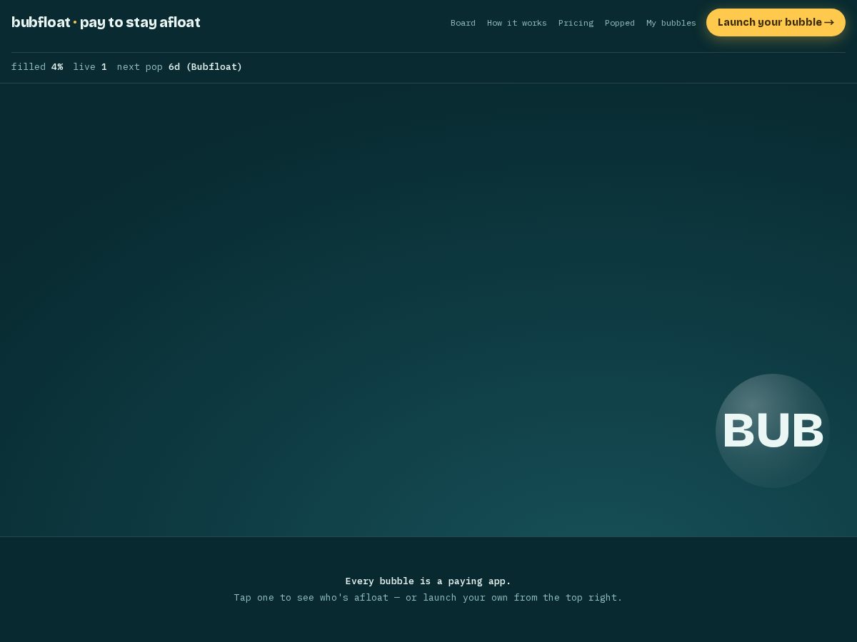 Landing-page snapshot of bubfloat.com