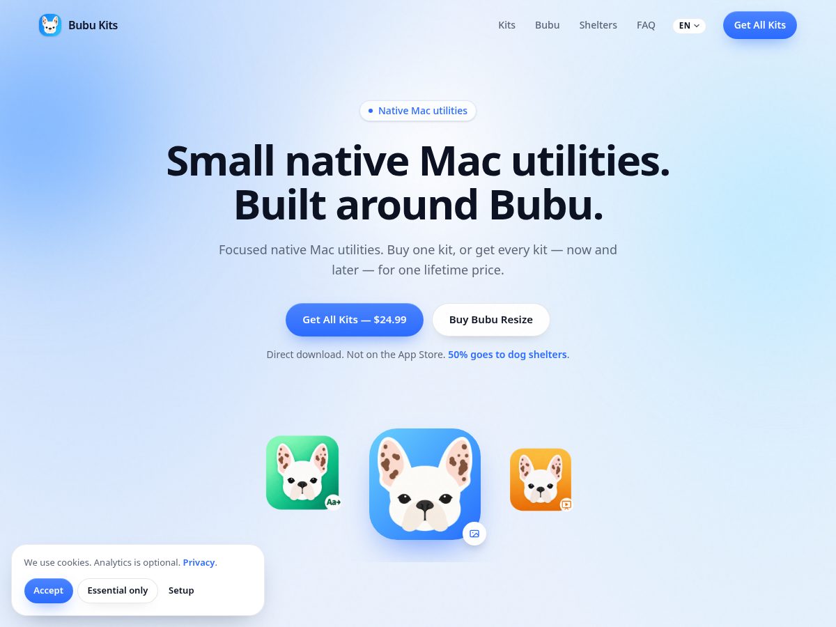 Landing-page snapshot of bubukits.com
