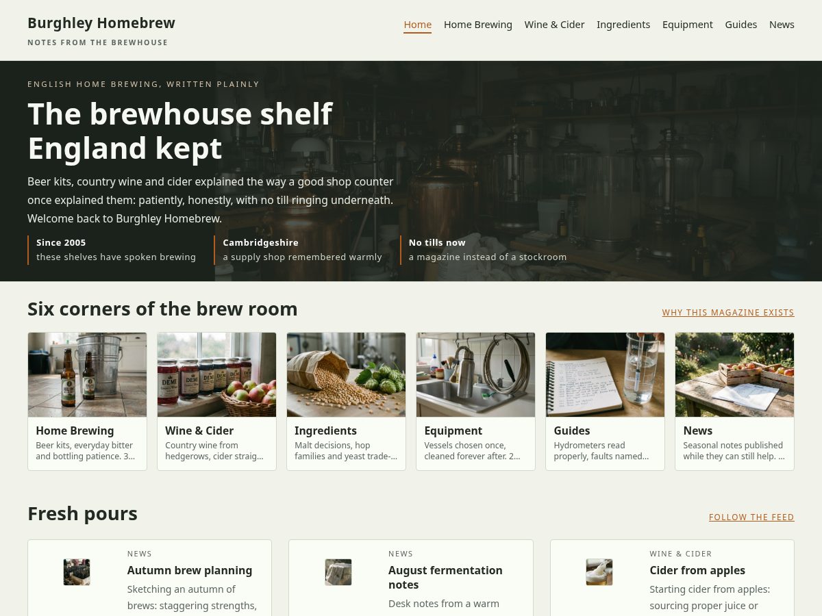 Landing-page snapshot of burghley-homebrew.com