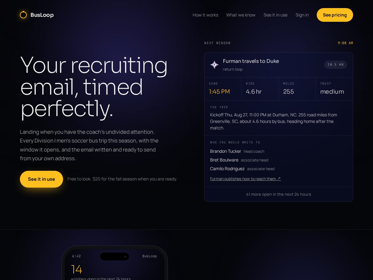 Landing-page snapshot of busloop.tech
