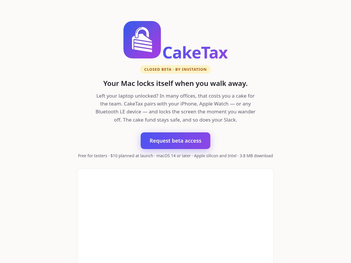 Landing-page snapshot of caketax.app