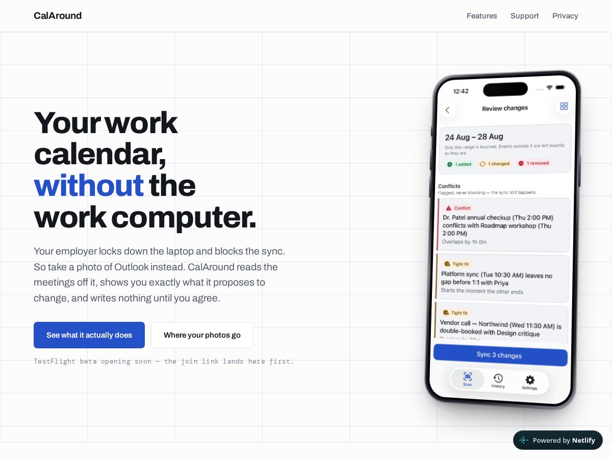 Landing-page snapshot of calaround.app