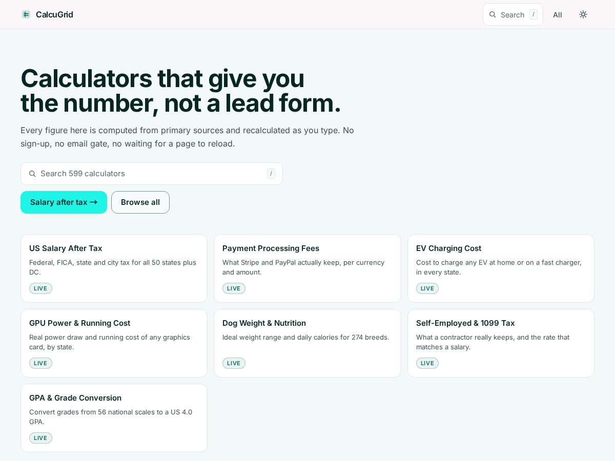 Landing-page snapshot of calcugrid.com