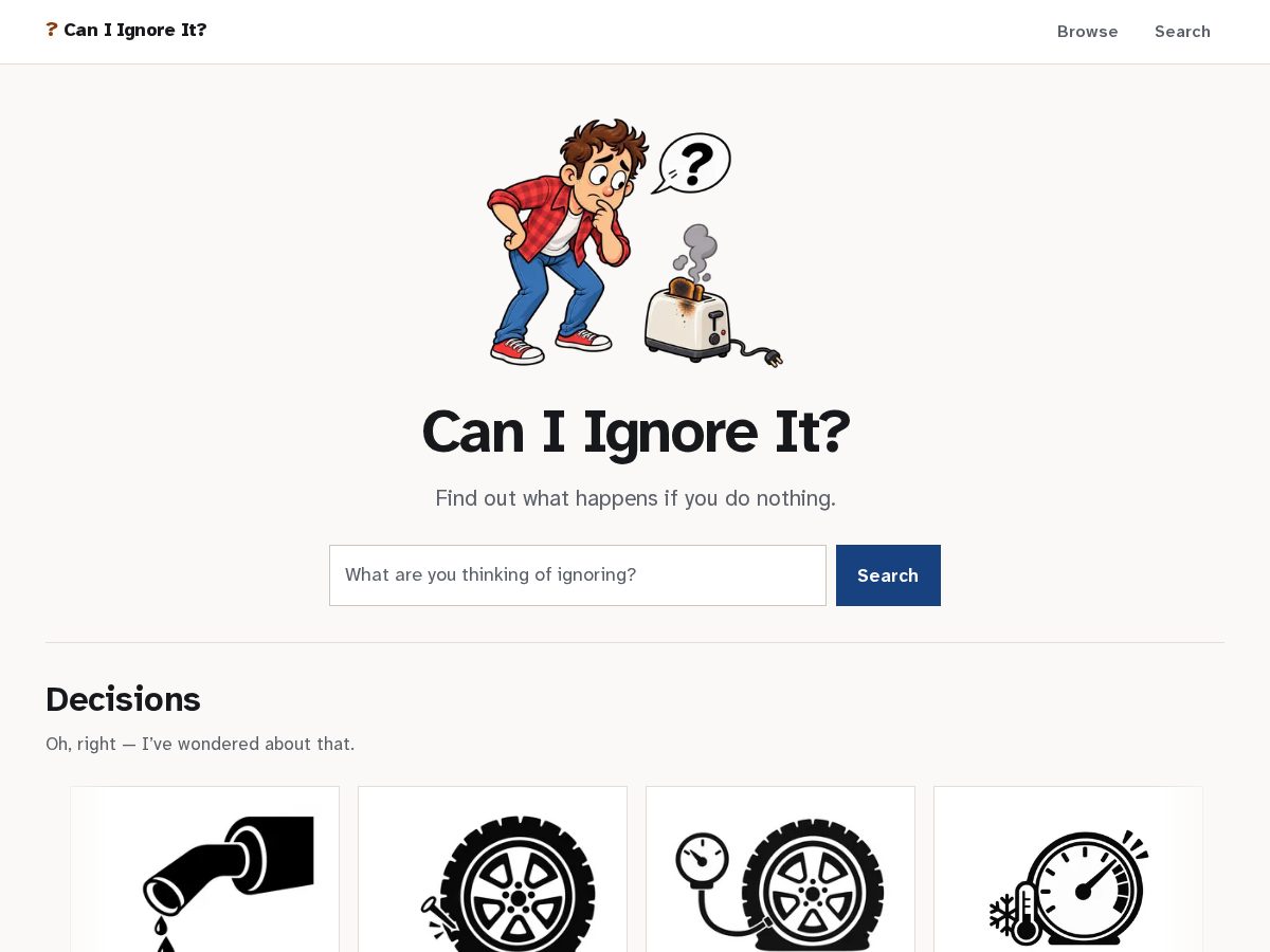 Landing-page snapshot of caniignoreit.com