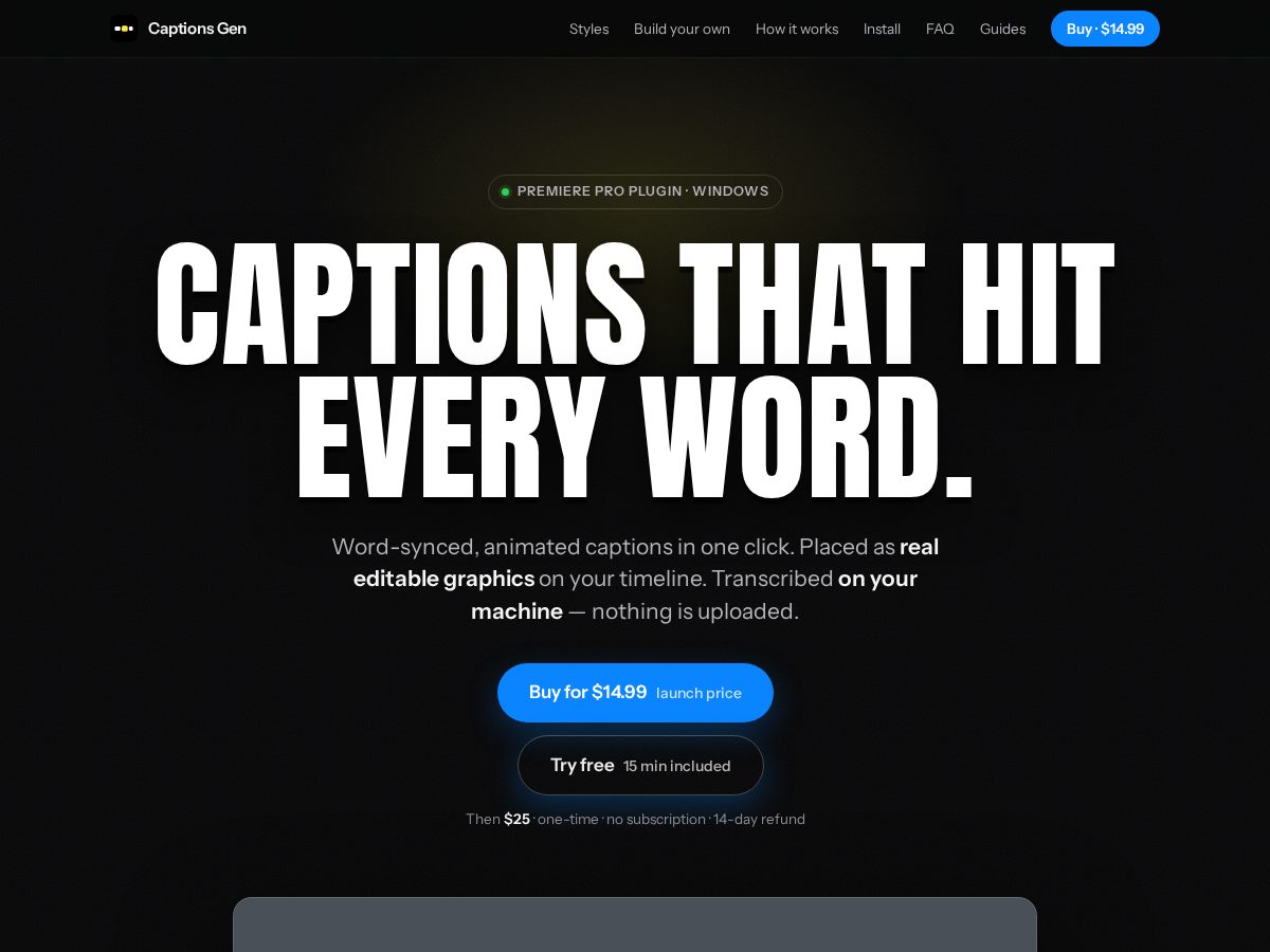 Landing-page snapshot of captionsgen.com