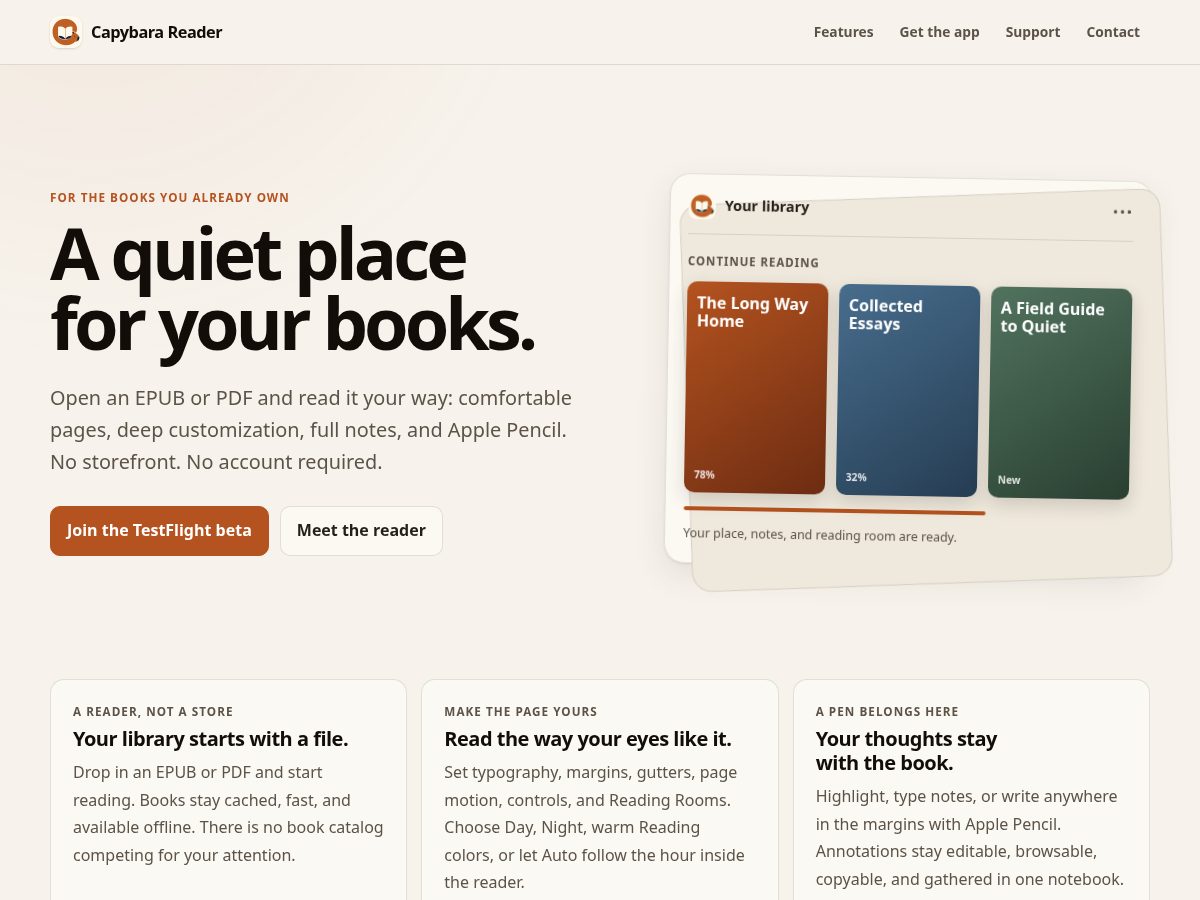 Landing-page snapshot of capybarareads.com