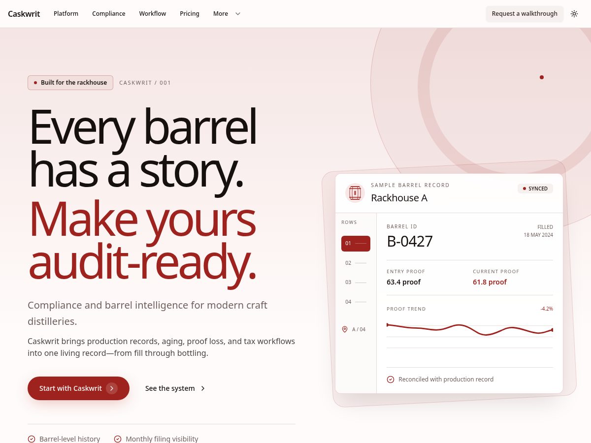 Landing-page snapshot of caskwrit.com