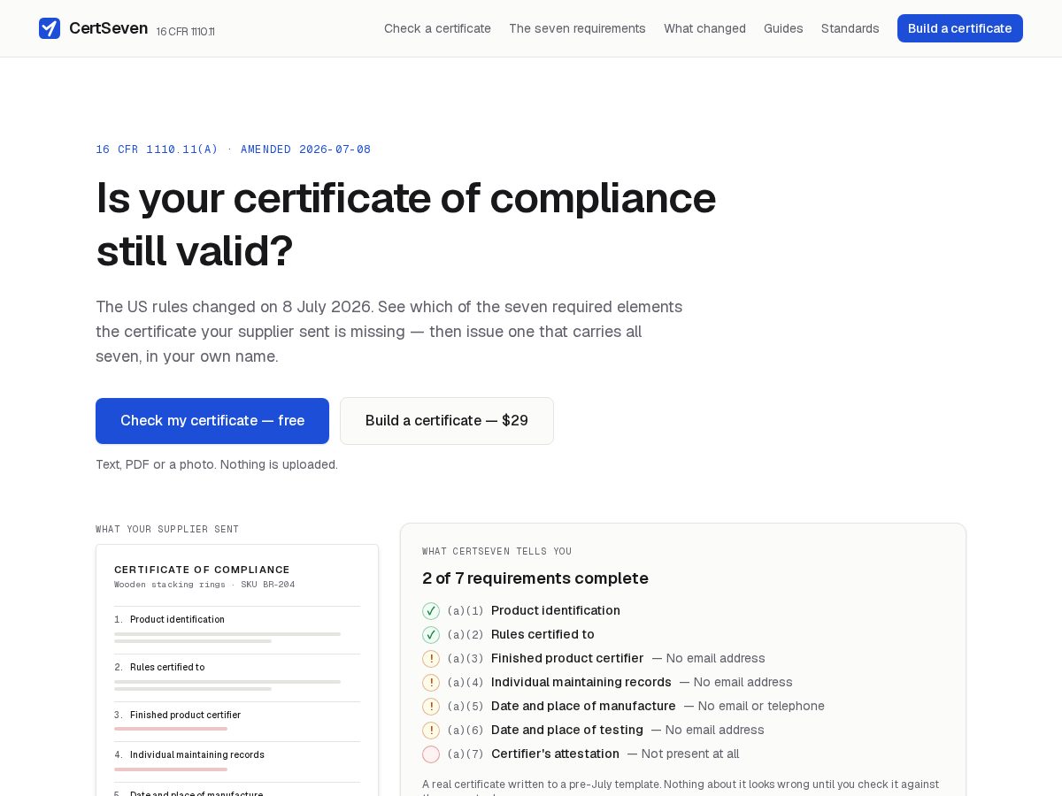 Landing-page snapshot of certseven.com