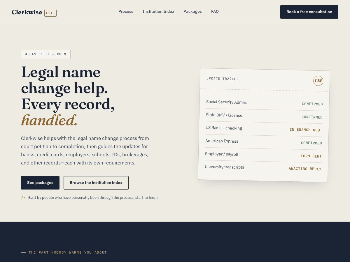 Landing-page snapshot of clerkwise.org