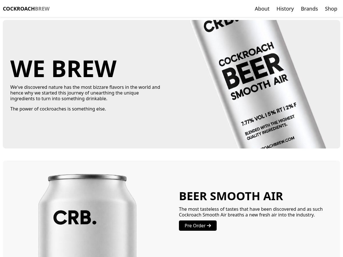 Landing-page snapshot of cockroachbrew.com