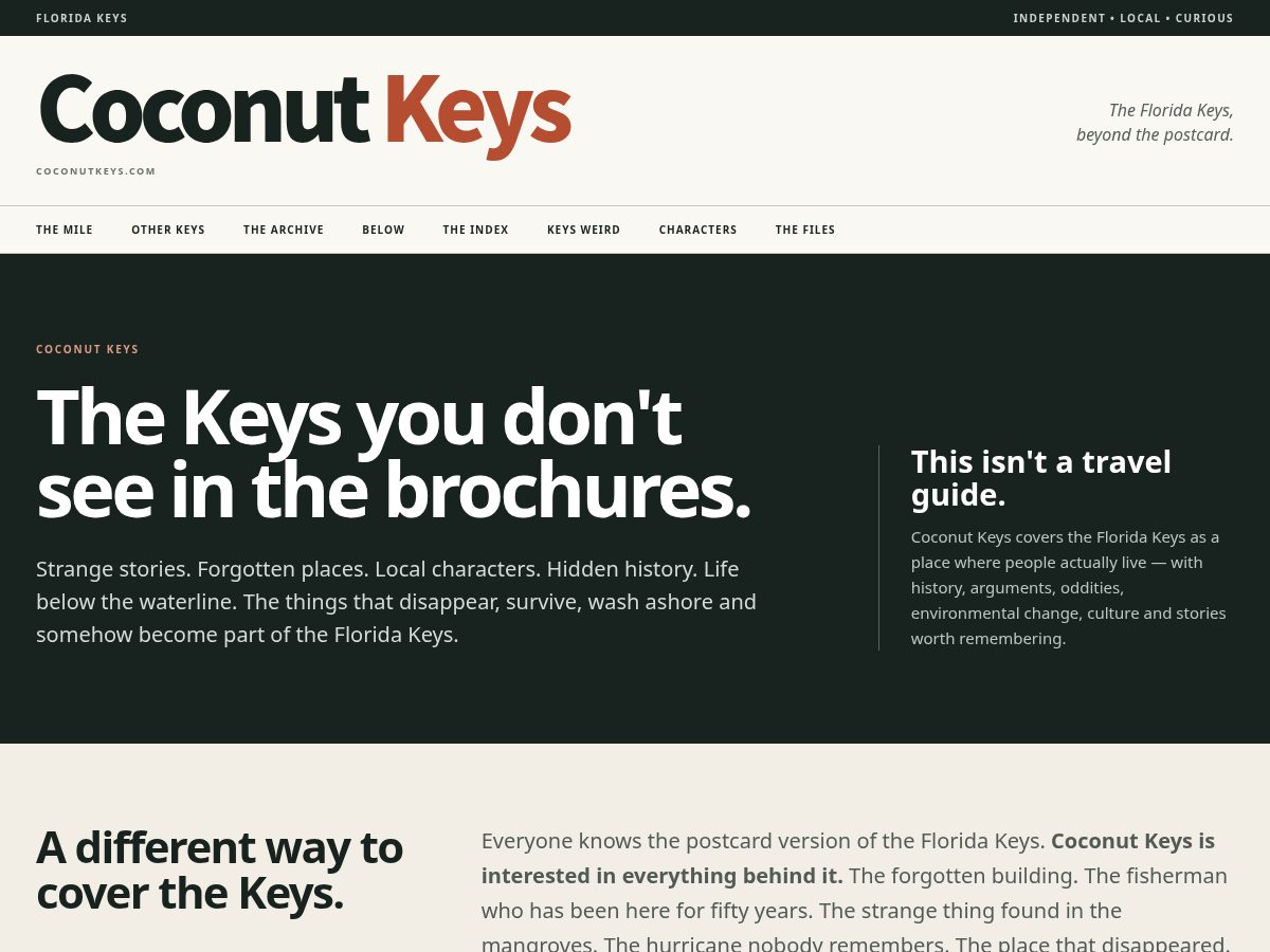 Landing-page snapshot of coconutkeys.com