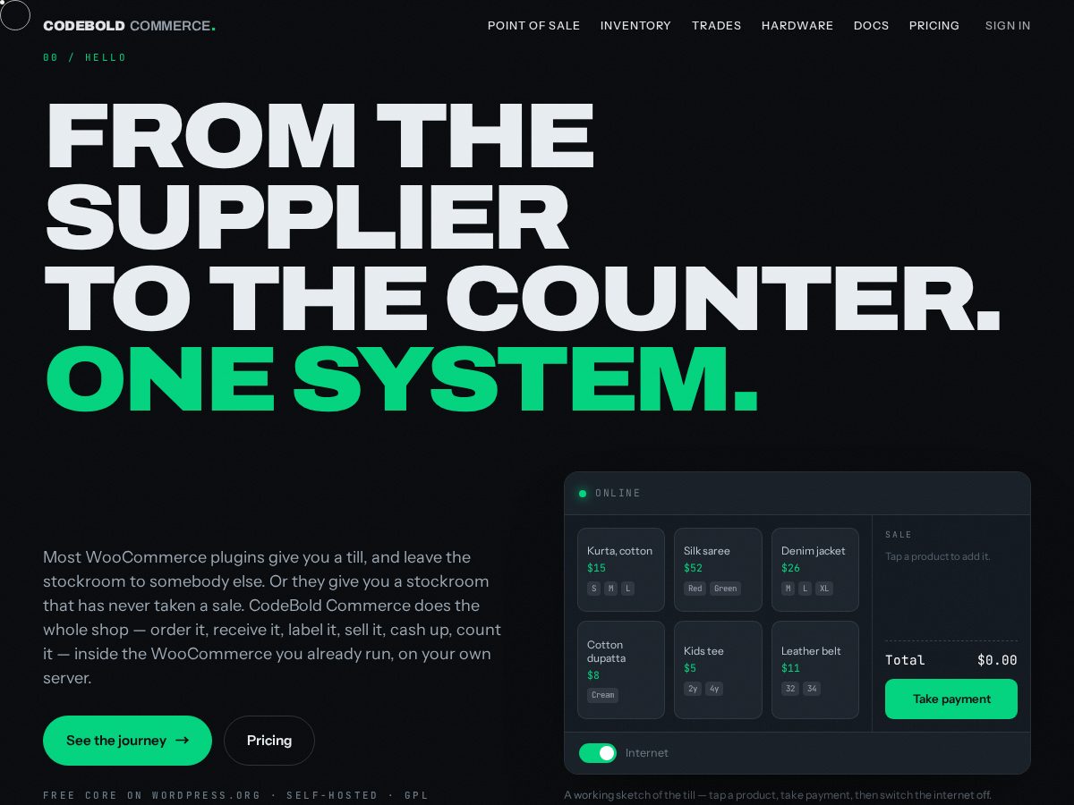 Landing-page snapshot of codeboldcommerce.com