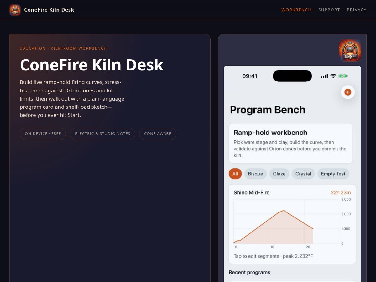 Landing-page snapshot of conefirekilndesk.site