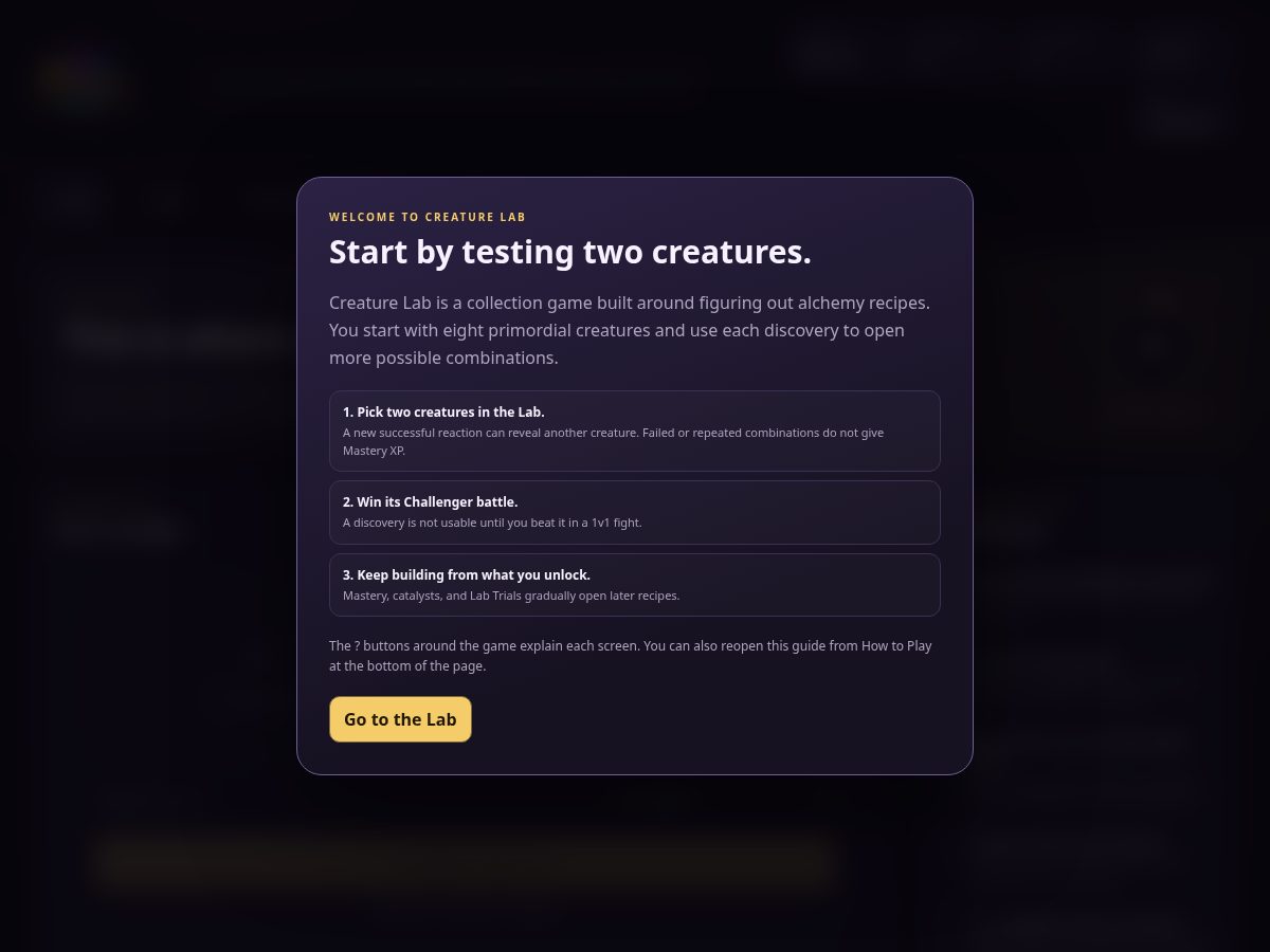 Landing-page snapshot of creaturelabs.net