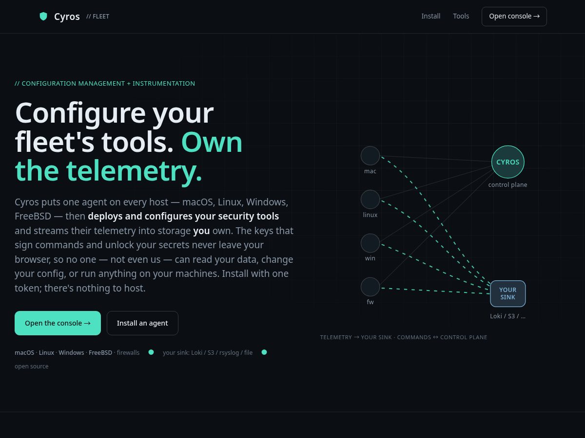 Landing-page snapshot of cyros.dev
