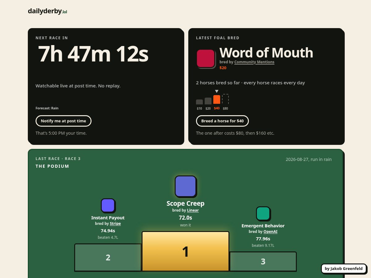 Landing-page snapshot of dailyderby.lol