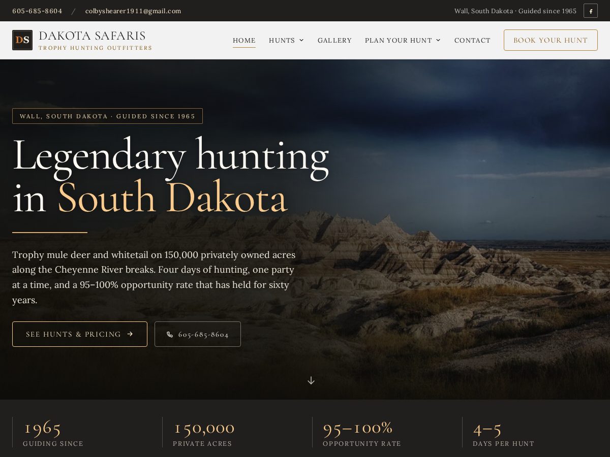 Landing-page snapshot of dakotasafaris.com