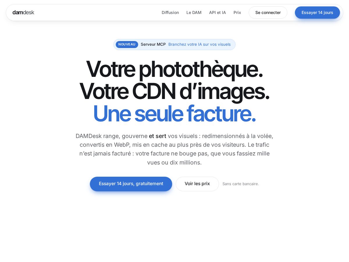 Landing-page snapshot of damdesk.com