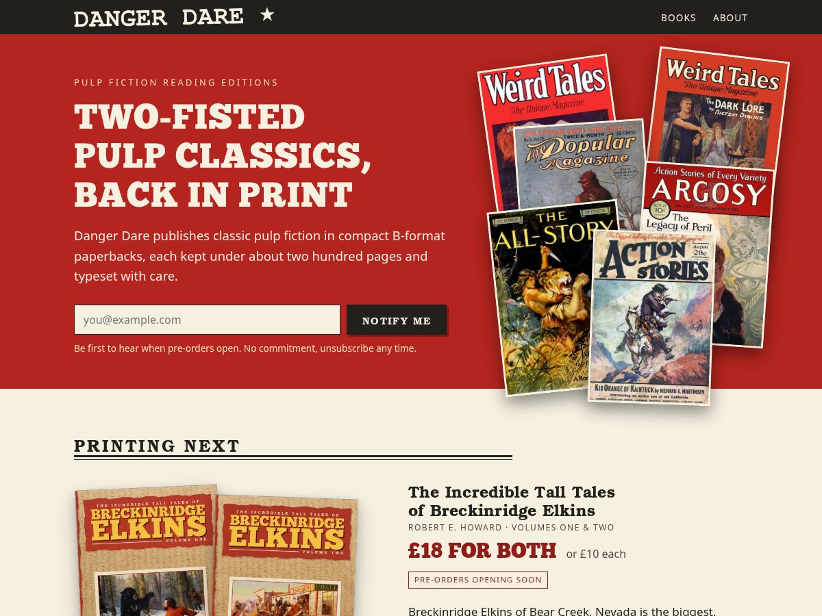 Landing-page snapshot of dangerdare.com
