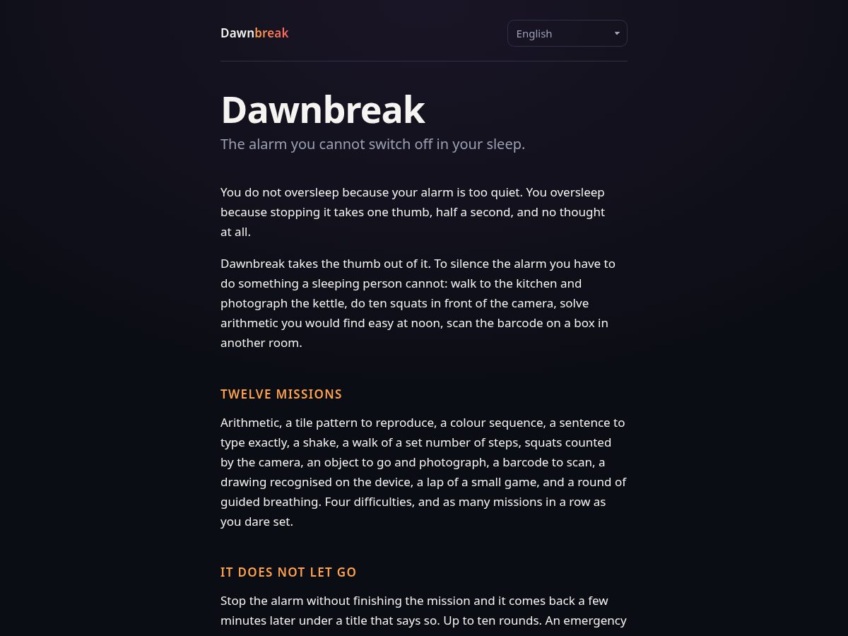 Landing-page snapshot of dawnbreak.app