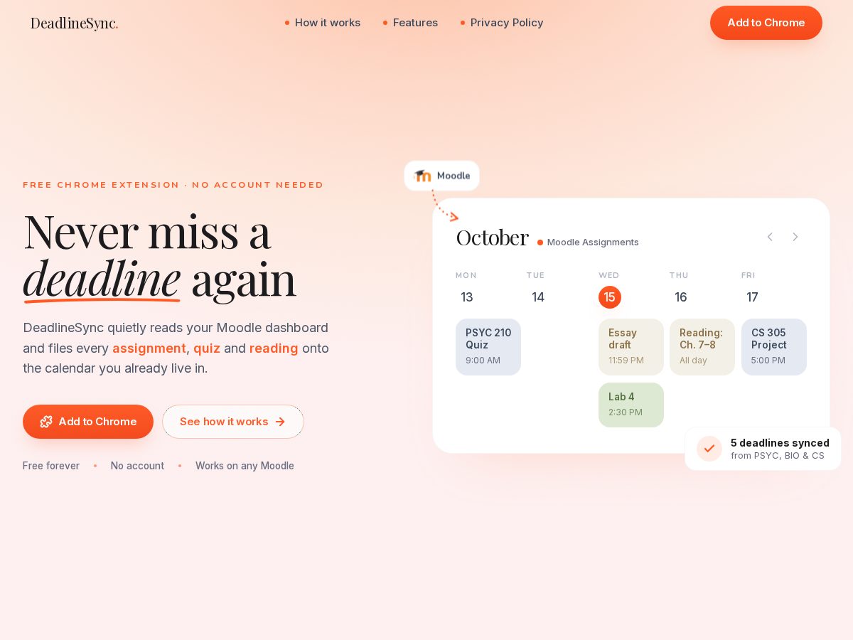Landing-page snapshot of deadlinesync.app