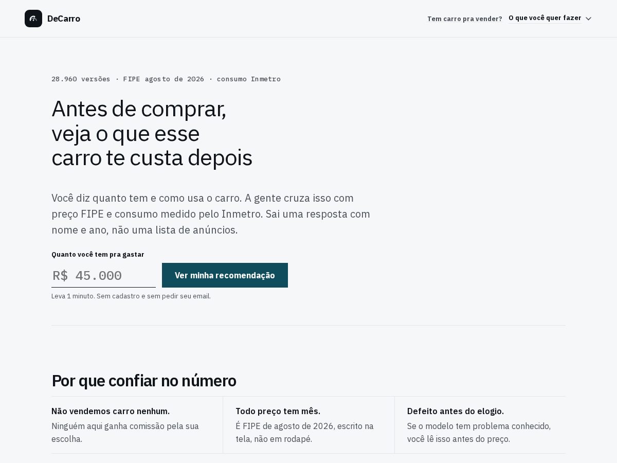 Landing-page snapshot of decarro.app