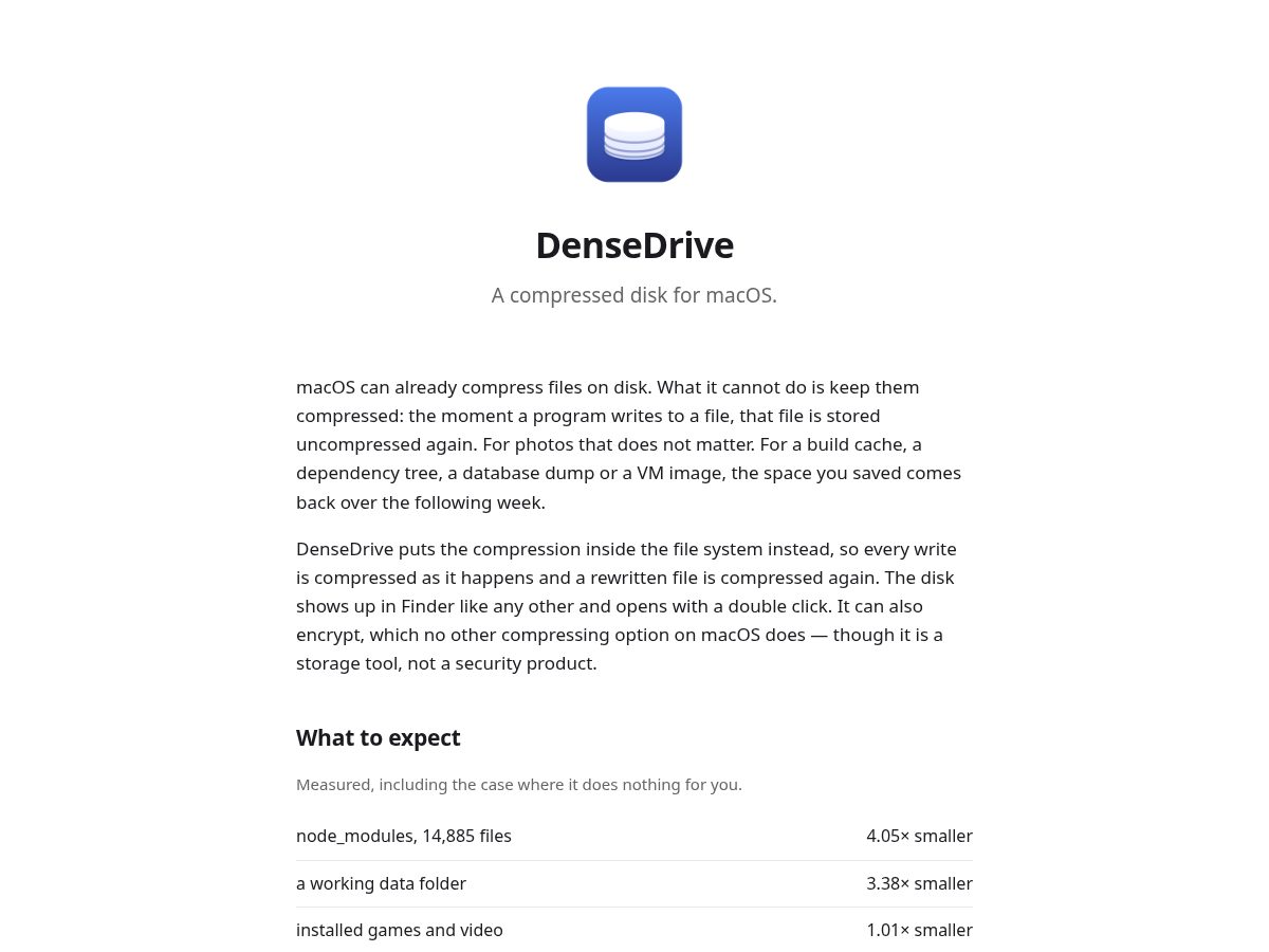 Landing-page snapshot of densedrive.app