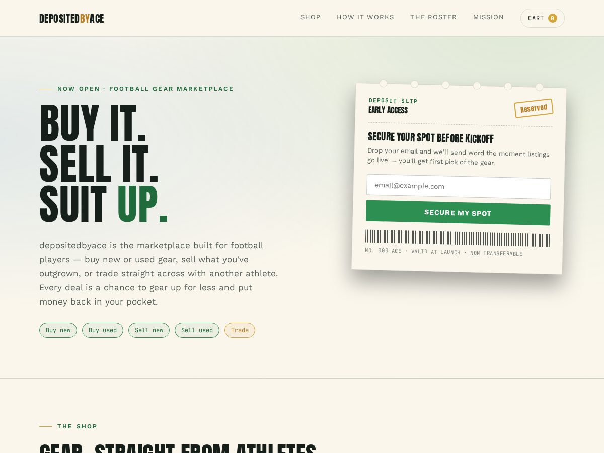 Landing-page snapshot of depositedbyace.com