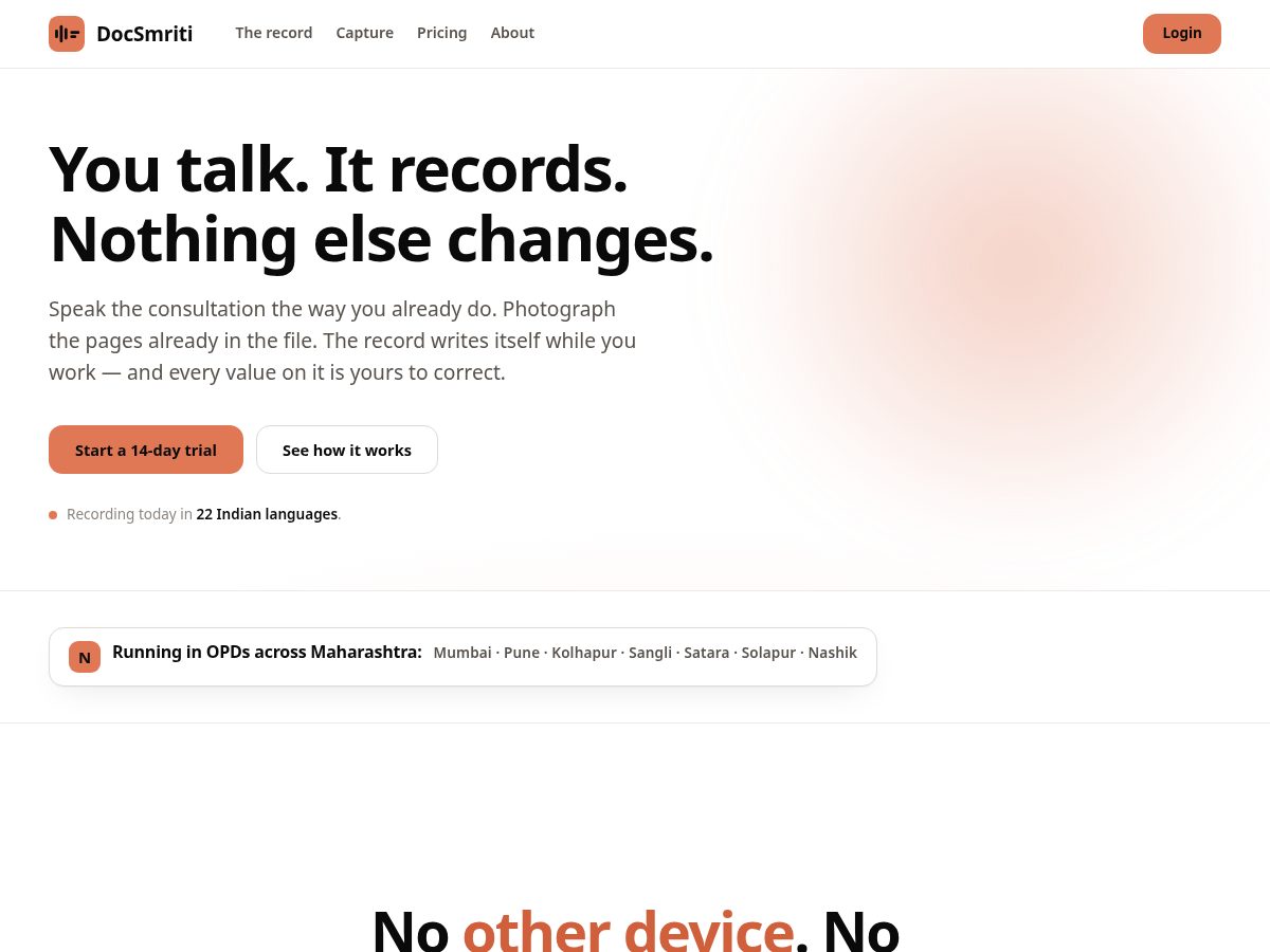 Landing-page snapshot of docsmriti.com