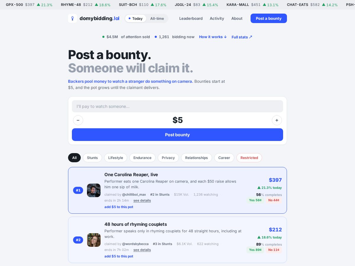 Landing-page snapshot of domybidding.lol