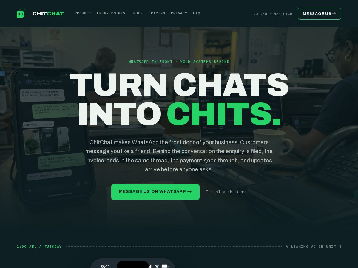 Landing-page snapshot of dotbm.chat