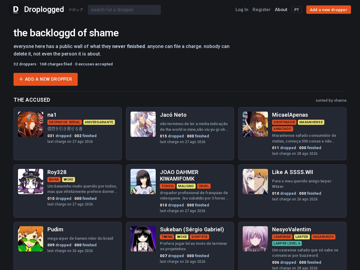 Landing-page snapshot of droplogged.com