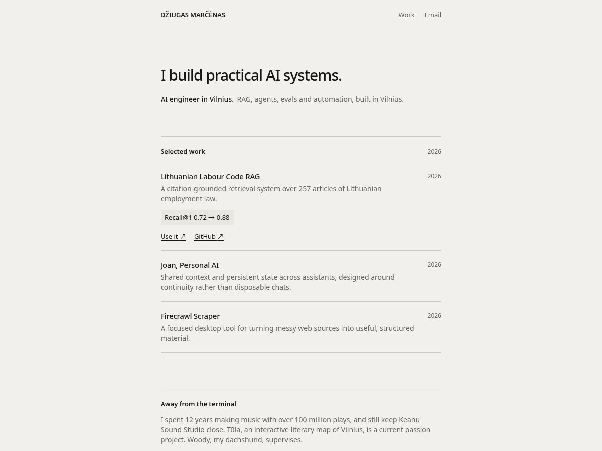 Landing-page snapshot of dziugasmarcenas.com
