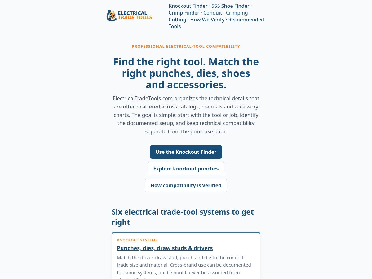 Landing-page snapshot of electricaltradetools.com