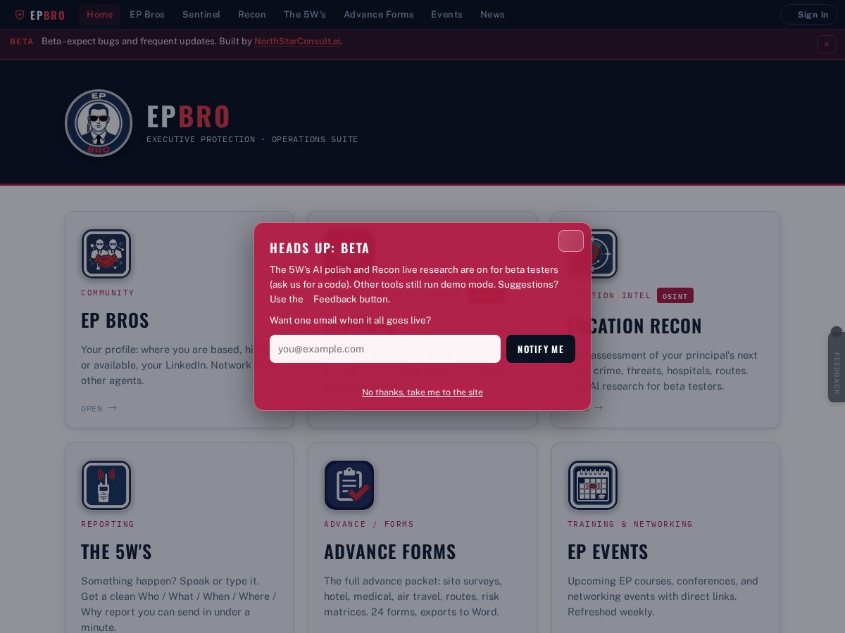 Landing-page snapshot of epbro.com
