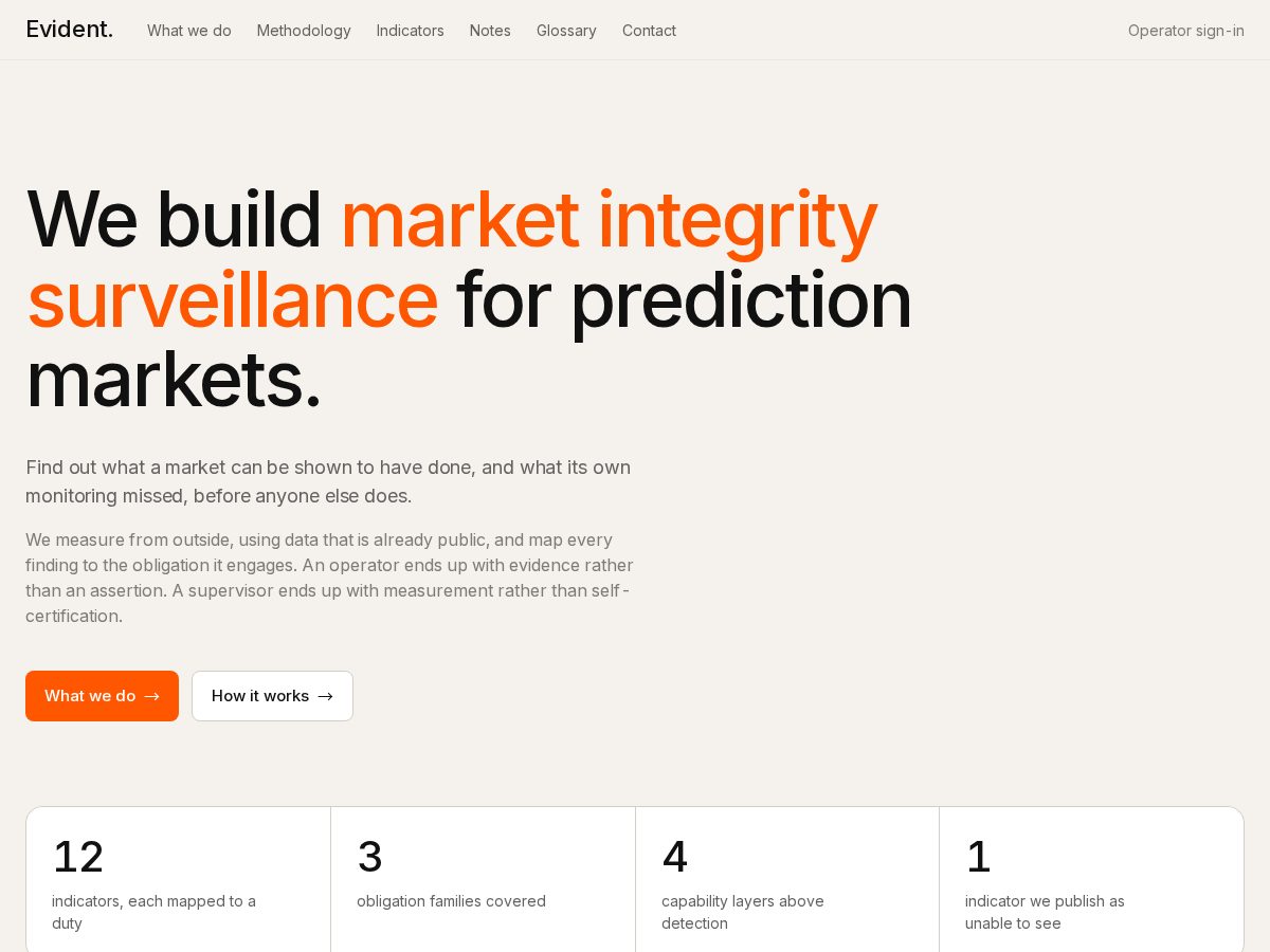 Landing-page snapshot of evidentmarkets.com