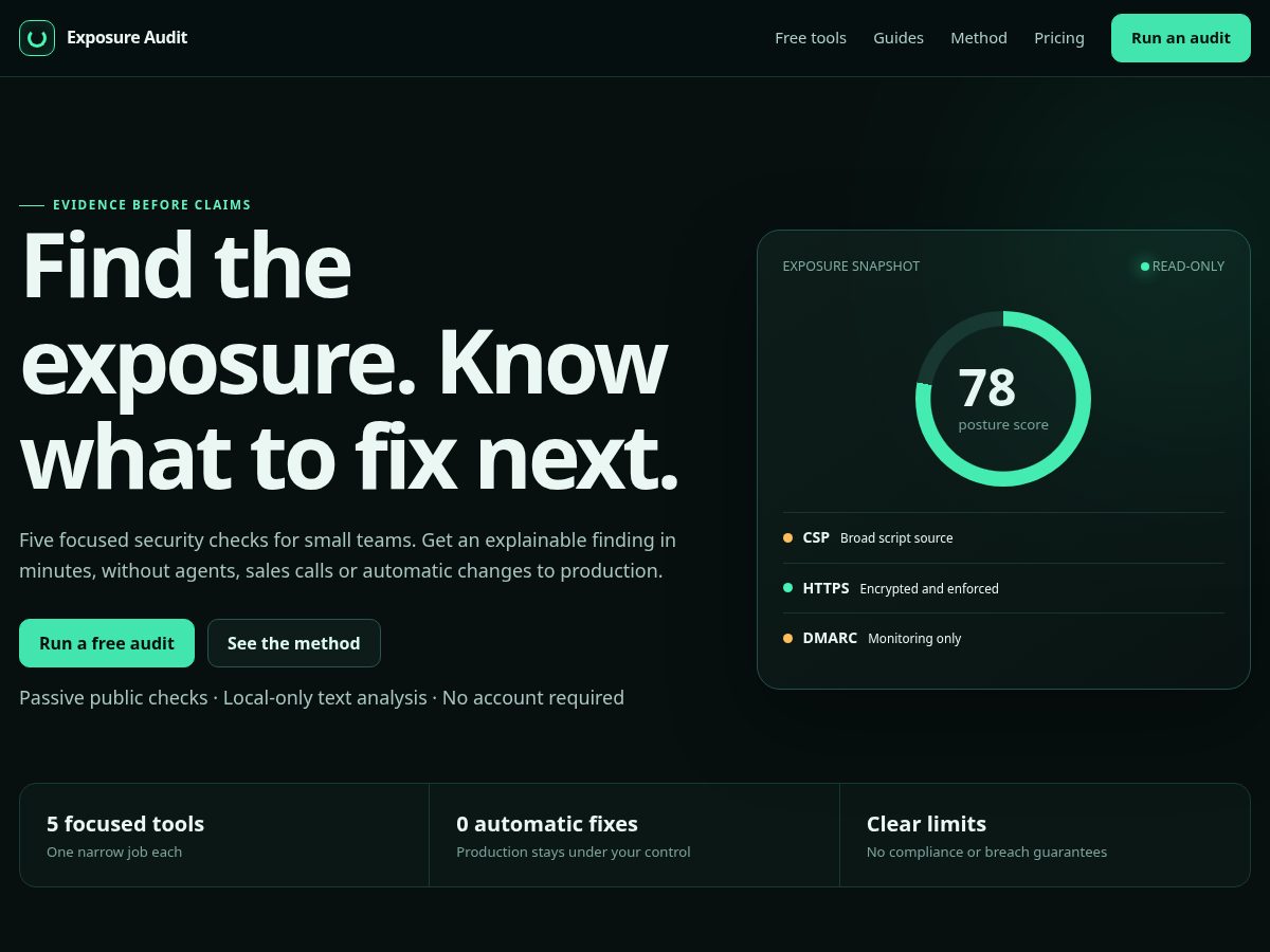 Landing-page snapshot of exposureaudit.net