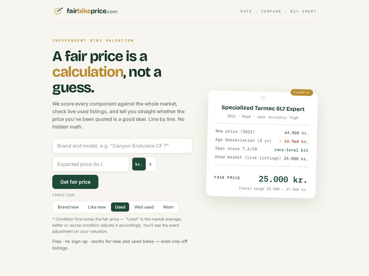 Landing-page snapshot of fairbikeprice.com