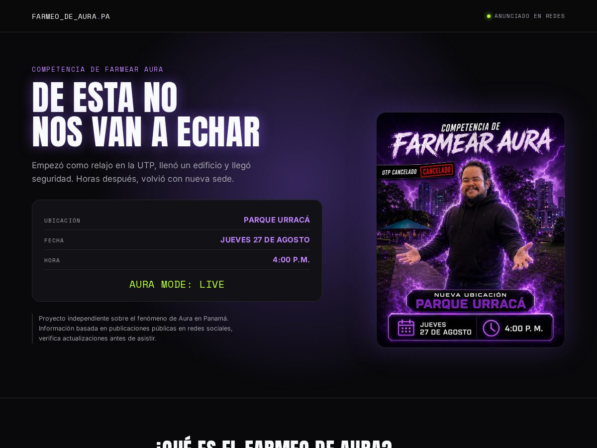 Landing-page snapshot of farmeodeaurapanama.com